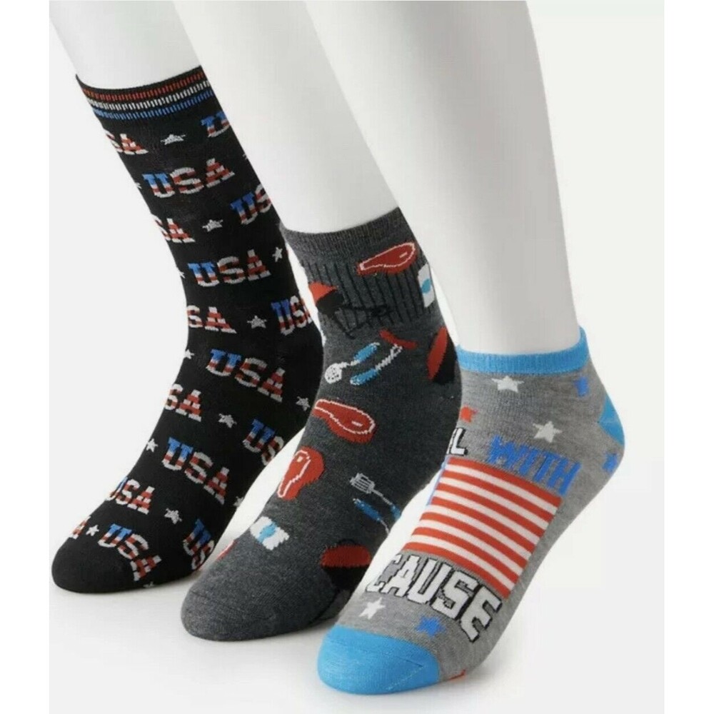 Men's 3 Pair American Proud Theme Socks  With Blue Bandanna size  10-13  by HYP